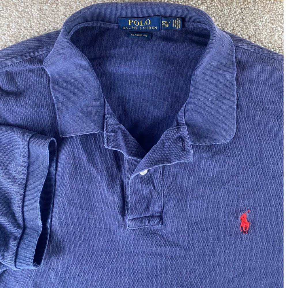 Polo Ralph Lauren Mens XXL Solid Blue Relaxed Fit Cotton Polo Shirt Red Pony